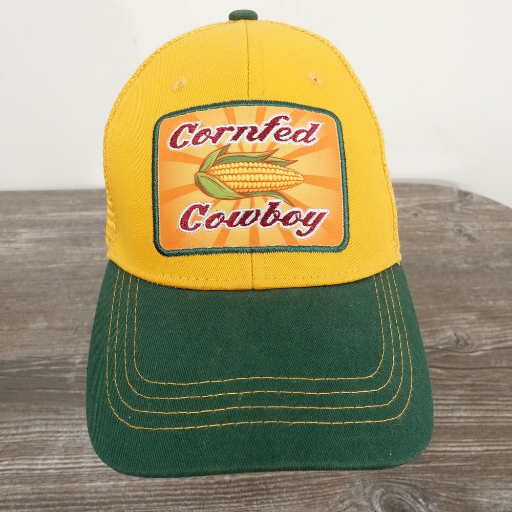 CSI Cornfed Cowboy Hat Cap Trucker Snap Back One Size Yellow Green Funny